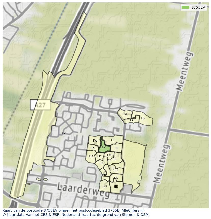 Afbeelding van het postcodegebied 3755 EV op de kaart.