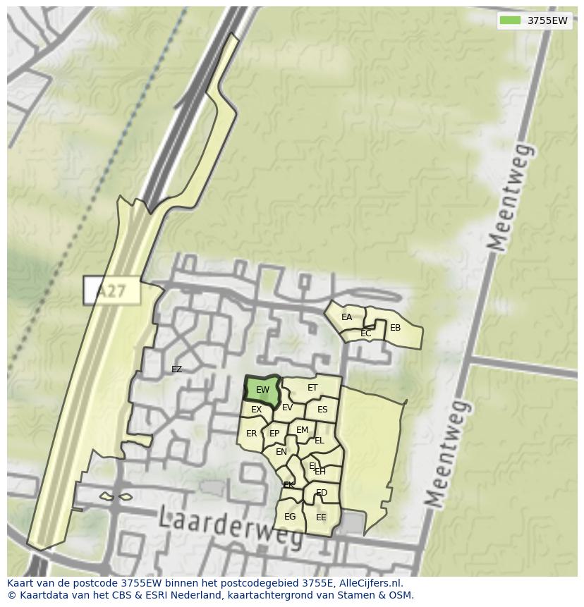Afbeelding van het postcodegebied 3755 EW op de kaart.