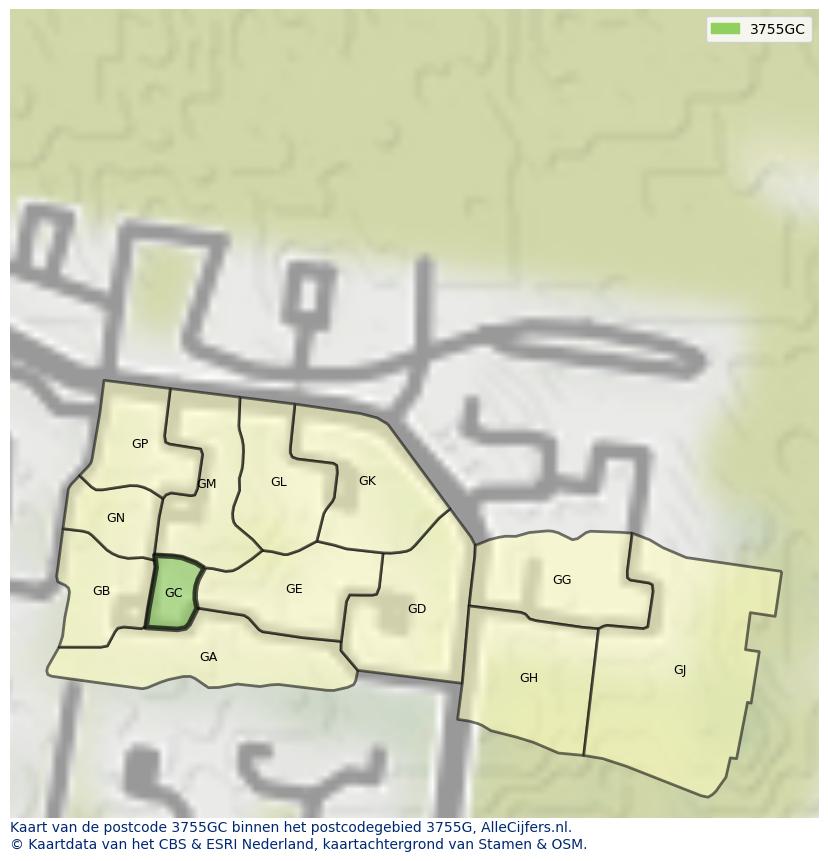 Afbeelding van het postcodegebied 3755 GC op de kaart.