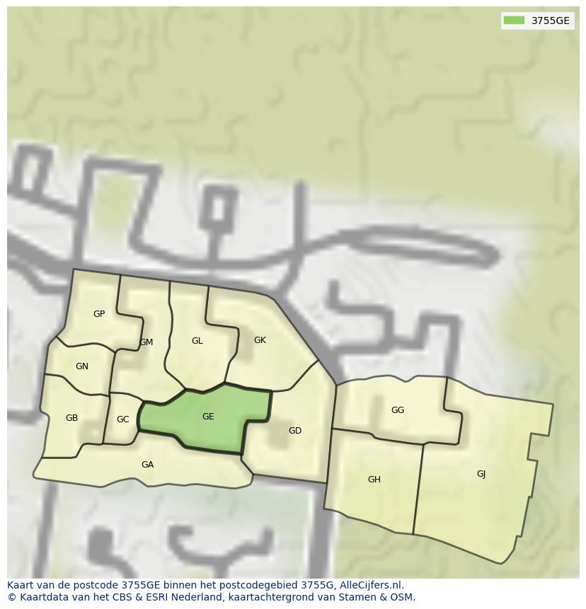 Afbeelding van het postcodegebied 3755 GE op de kaart.