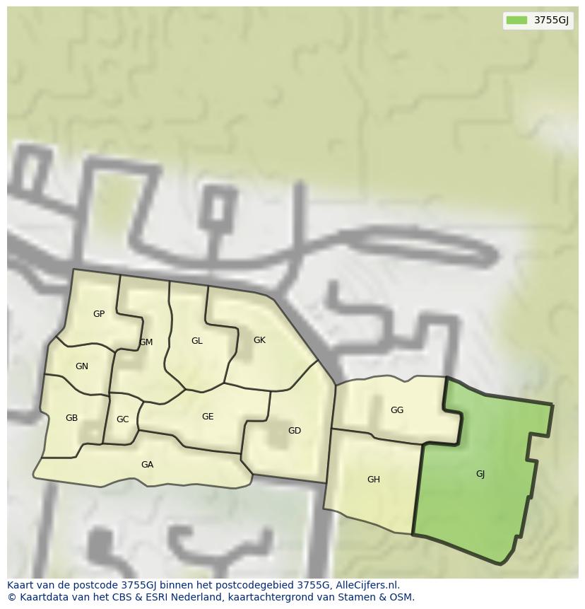 Afbeelding van het postcodegebied 3755 GJ op de kaart.