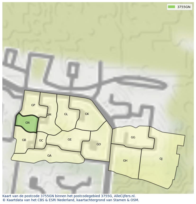 Afbeelding van het postcodegebied 3755 GN op de kaart.