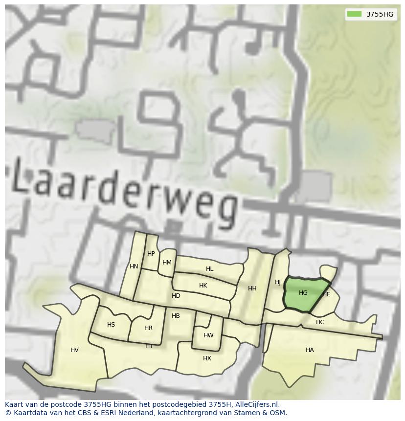 Afbeelding van het postcodegebied 3755 HG op de kaart.