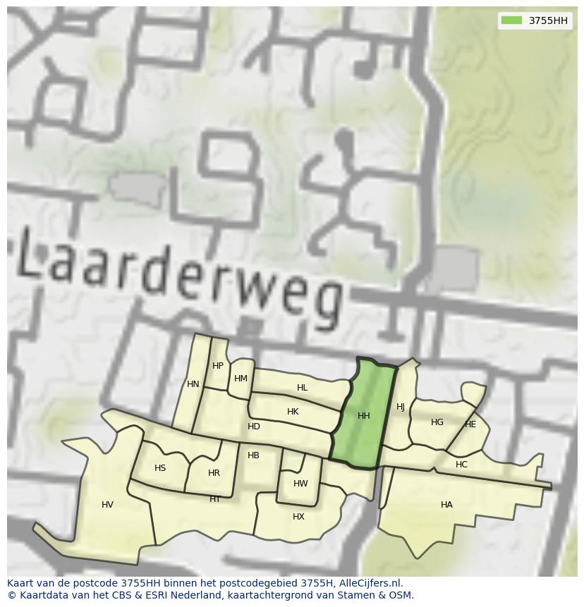 Afbeelding van het postcodegebied 3755 HH op de kaart.
