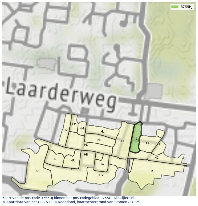 Afbeelding van het postcodegebied 3755 HJ op de kaart.