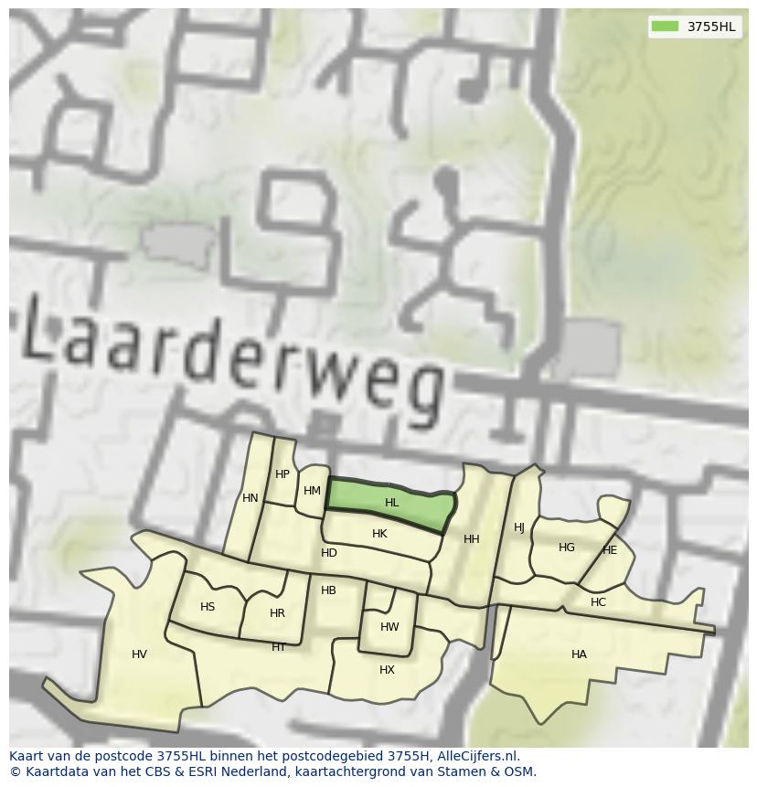 Afbeelding van het postcodegebied 3755 HL op de kaart.