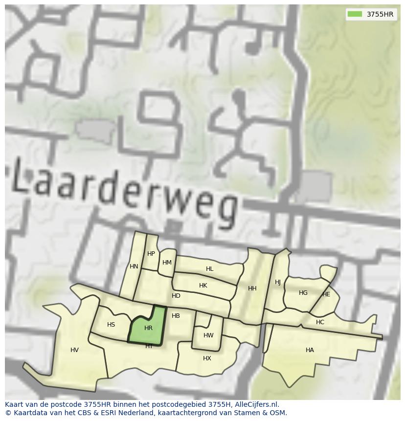 Afbeelding van het postcodegebied 3755 HR op de kaart.