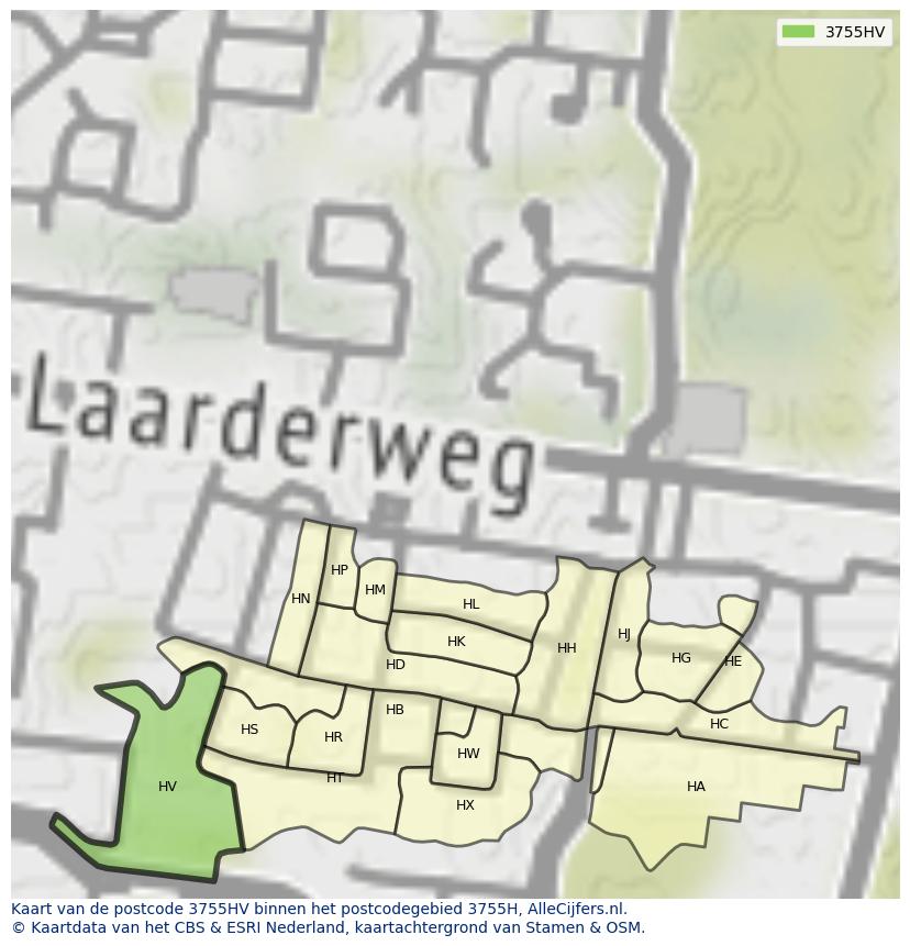 Afbeelding van het postcodegebied 3755 HV op de kaart.