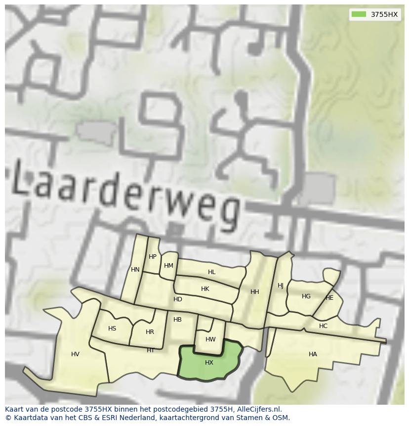 Afbeelding van het postcodegebied 3755 HX op de kaart.