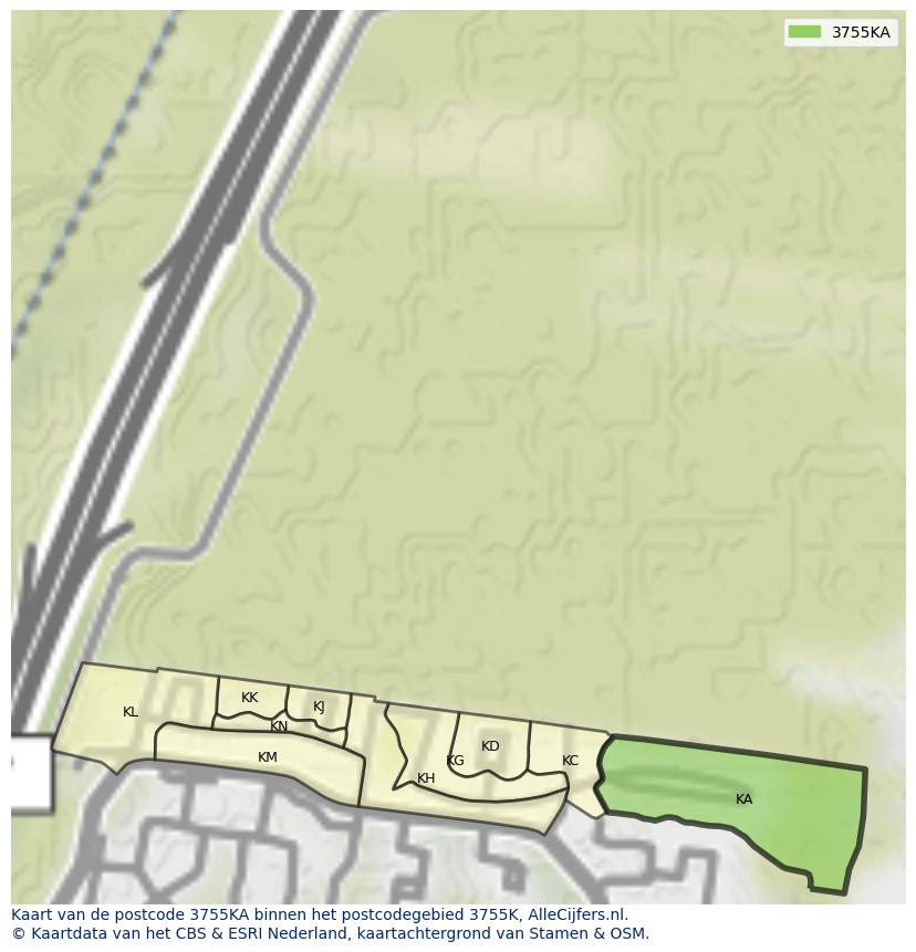 Afbeelding van het postcodegebied 3755 KA op de kaart.