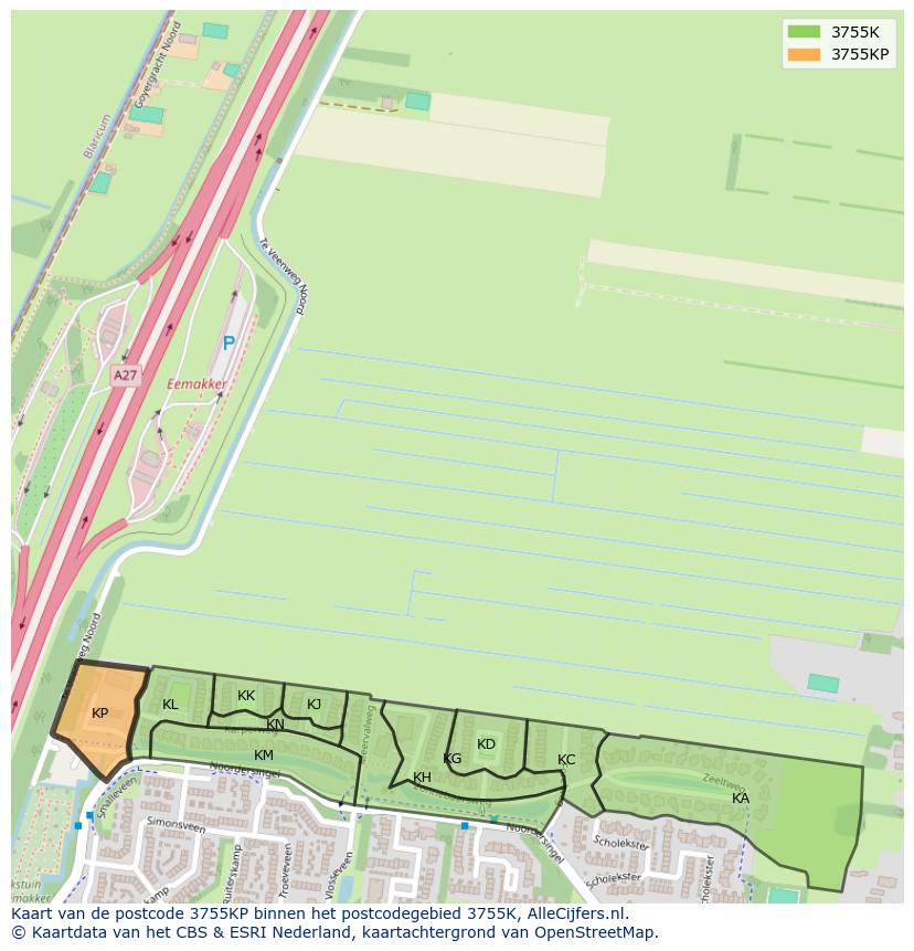 Afbeelding van het postcodegebied 3755 KP op de kaart.