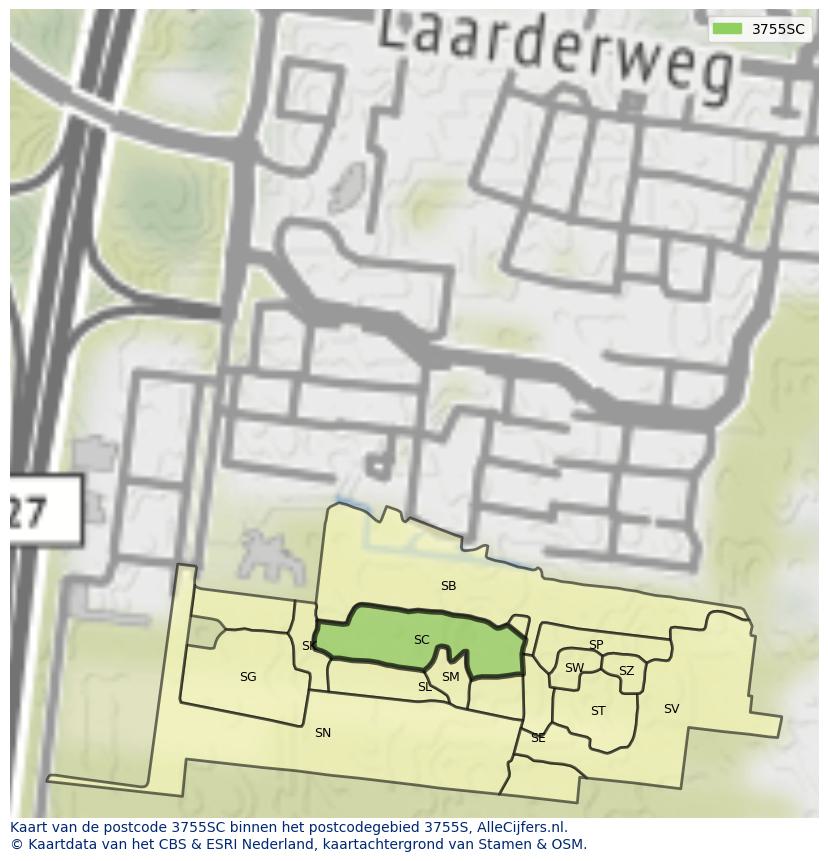 Afbeelding van het postcodegebied 3755 SC op de kaart.