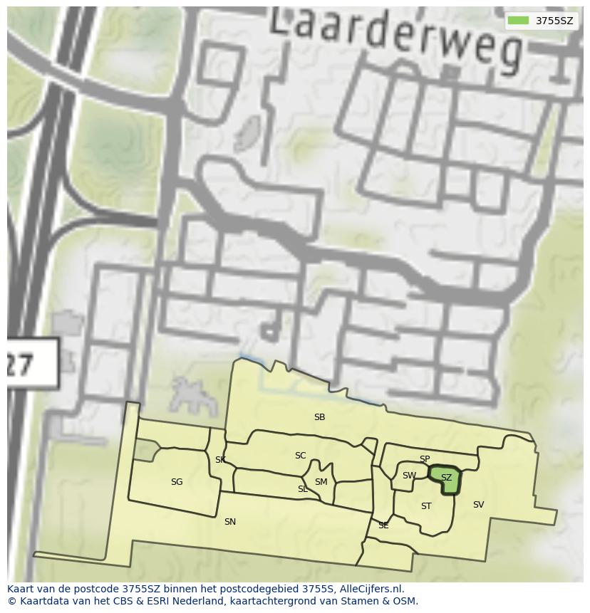 Afbeelding van het postcodegebied 3755 SZ op de kaart.