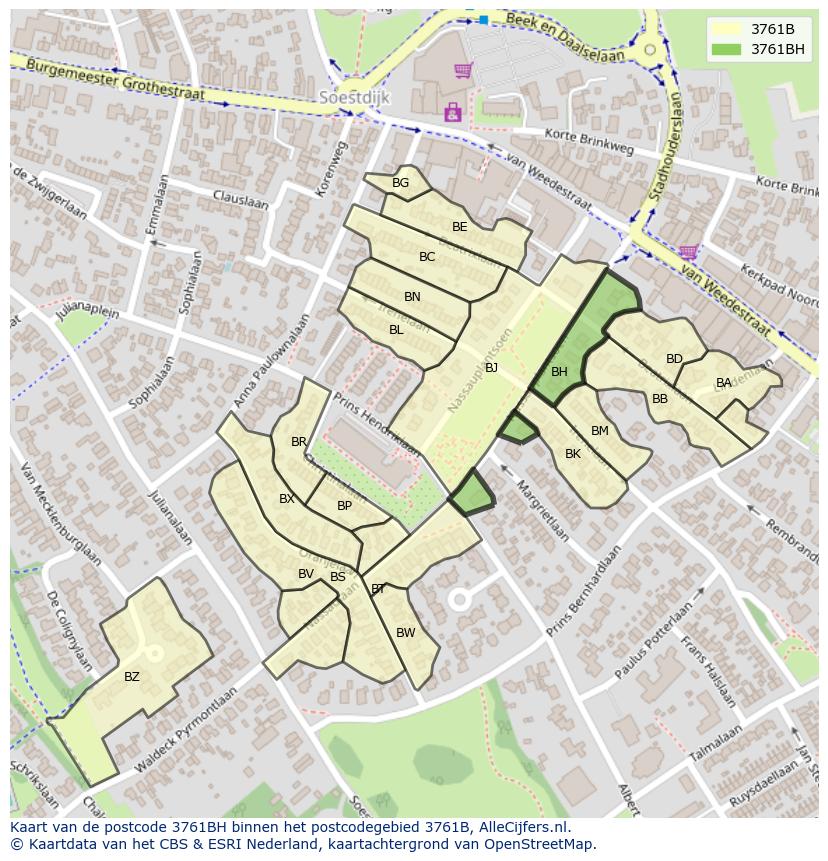 Afbeelding van het postcodegebied 3761 BH op de kaart.