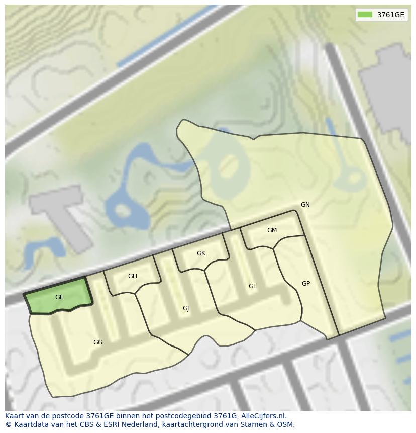 Afbeelding van het postcodegebied 3761 GE op de kaart.