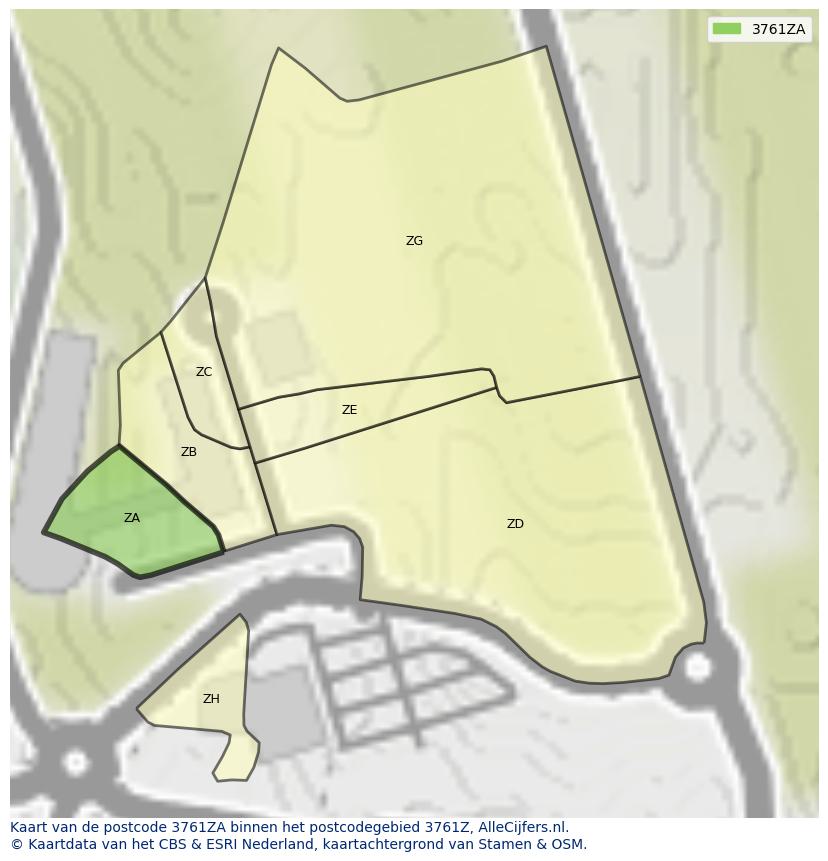Afbeelding van het postcodegebied 3761 ZA op de kaart.