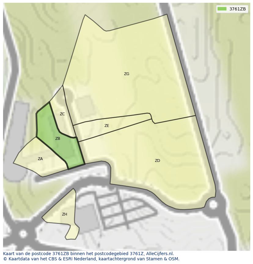 Afbeelding van het postcodegebied 3761 ZB op de kaart.