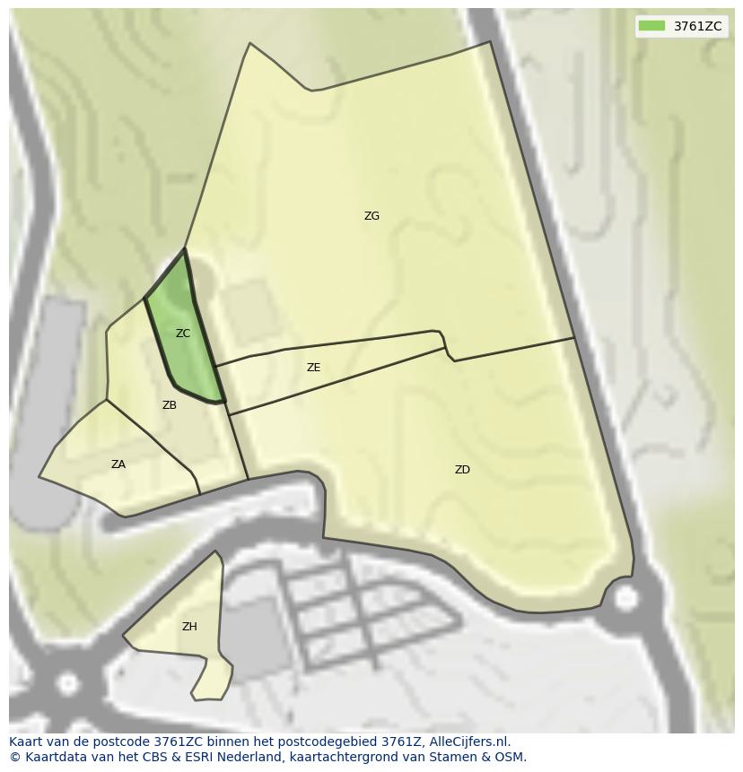 Afbeelding van het postcodegebied 3761 ZC op de kaart.