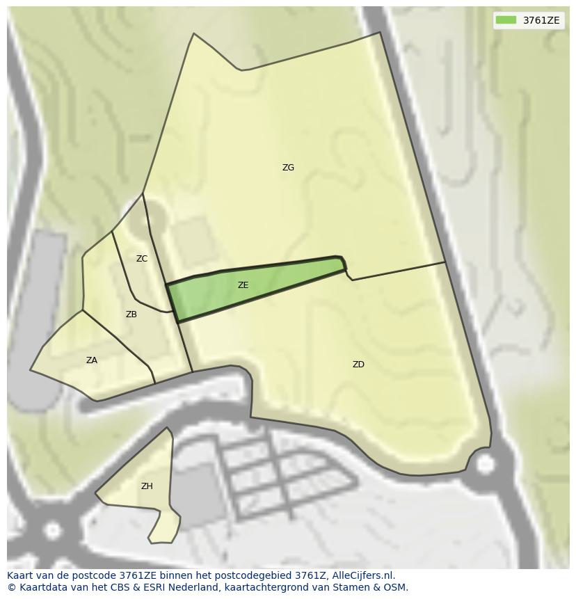 Afbeelding van het postcodegebied 3761 ZE op de kaart.