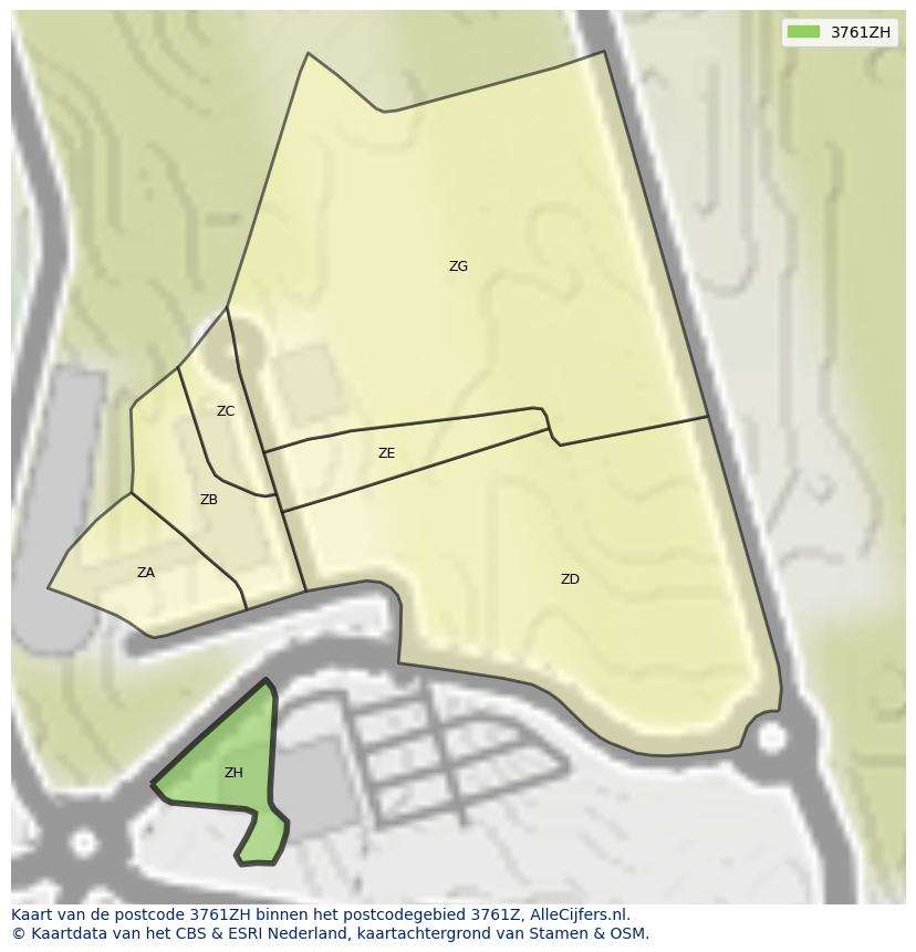 Afbeelding van het postcodegebied 3761 ZH op de kaart.