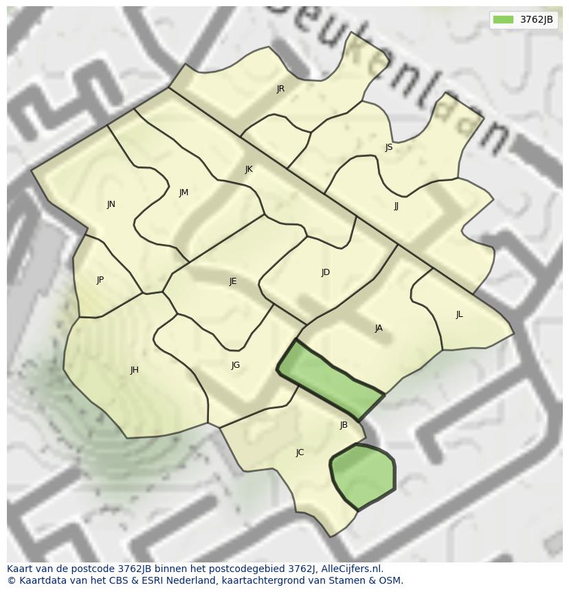 Afbeelding van het postcodegebied 3762 JB op de kaart.