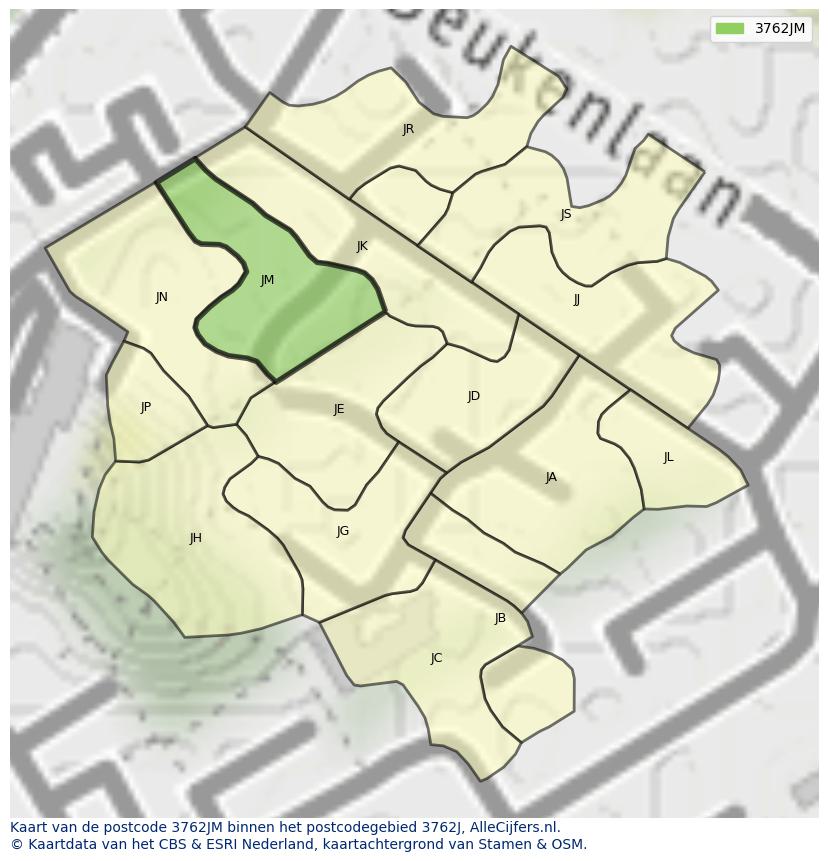 Afbeelding van het postcodegebied 3762 JM op de kaart.