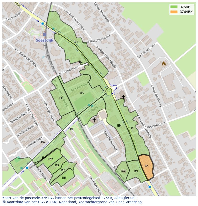 Afbeelding van het postcodegebied 3764 BK op de kaart.