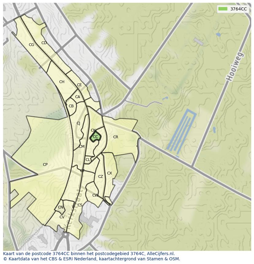 Afbeelding van het postcodegebied 3764 CC op de kaart.