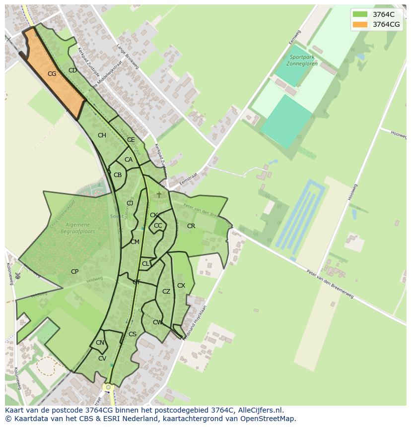 Afbeelding van het postcodegebied 3764 CG op de kaart.