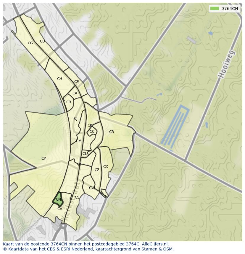 Afbeelding van het postcodegebied 3764 CN op de kaart.