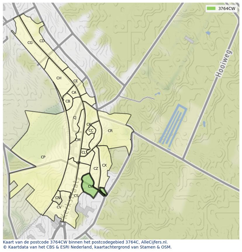 Afbeelding van het postcodegebied 3764 CW op de kaart.