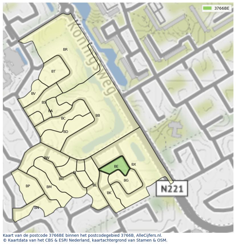 Afbeelding van het postcodegebied 3766 BE op de kaart.