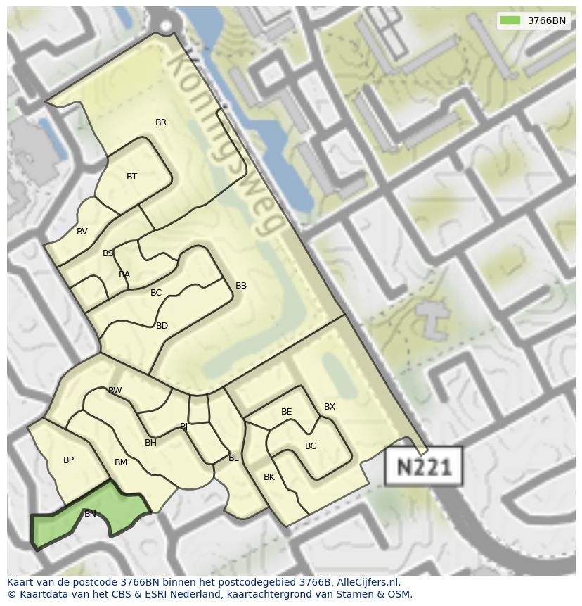 Afbeelding van het postcodegebied 3766 BN op de kaart.