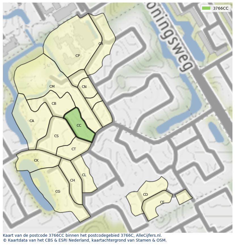 Afbeelding van het postcodegebied 3766 CC op de kaart.