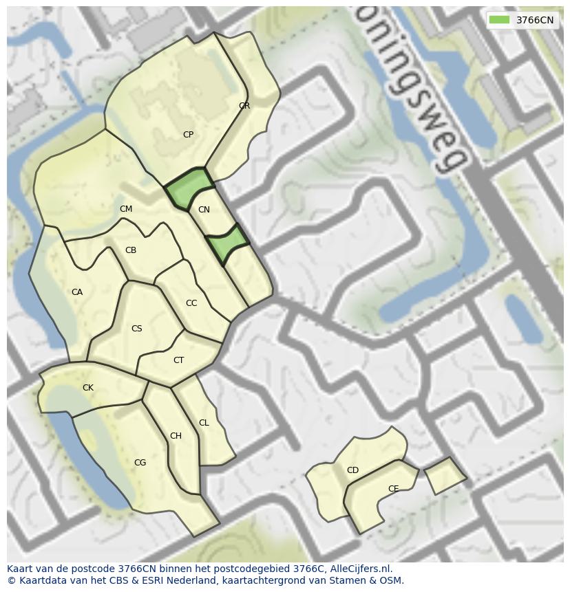 Afbeelding van het postcodegebied 3766 CN op de kaart.