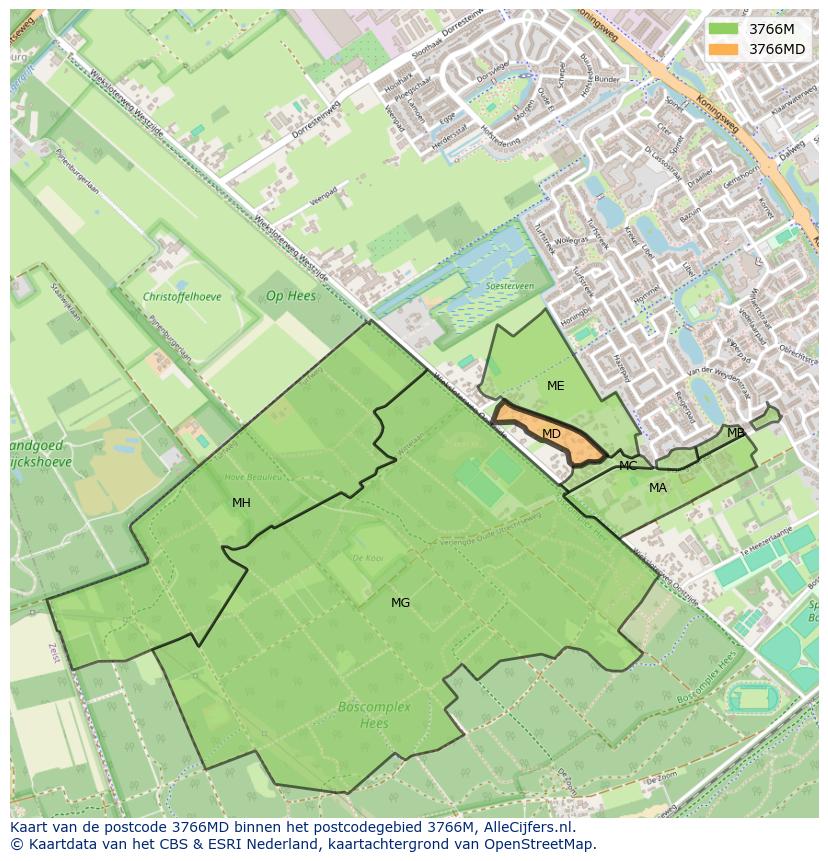 Afbeelding van het postcodegebied 3766 MD op de kaart.