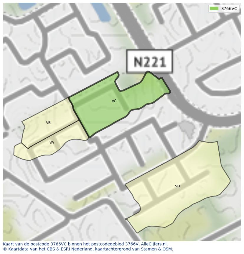 Afbeelding van het postcodegebied 3766 VC op de kaart.