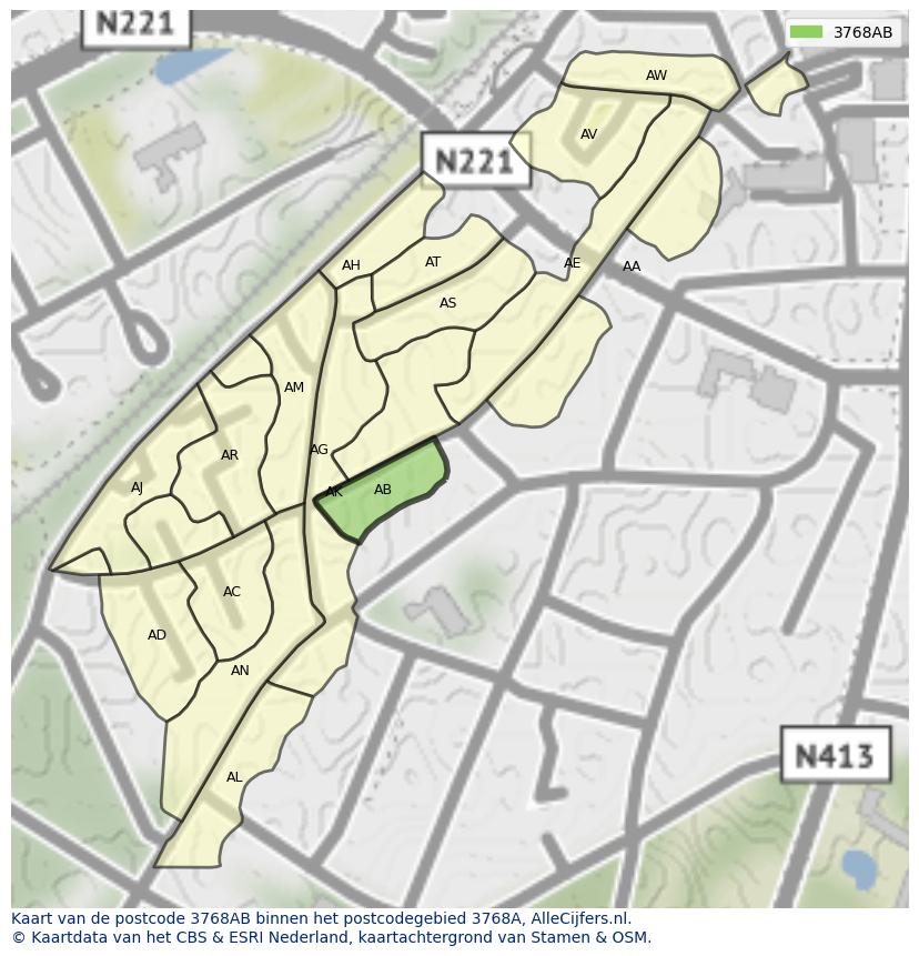 Afbeelding van het postcodegebied 3768 AB op de kaart.