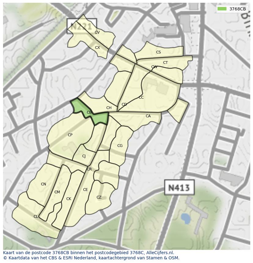 Afbeelding van het postcodegebied 3768 CB op de kaart.
