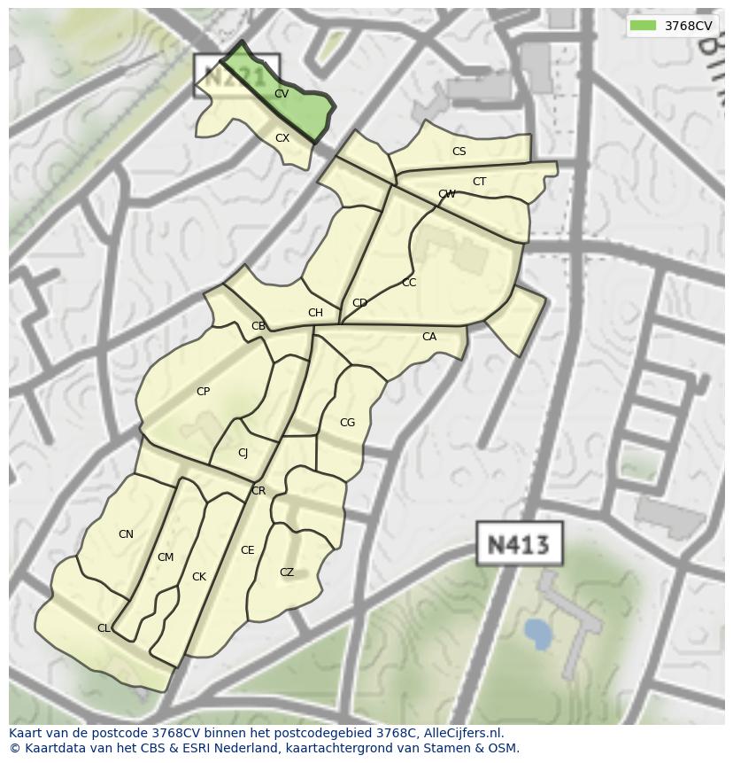 Afbeelding van het postcodegebied 3768 CV op de kaart.