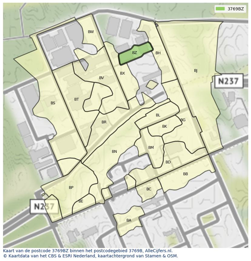Afbeelding van het postcodegebied 3769 BZ op de kaart.