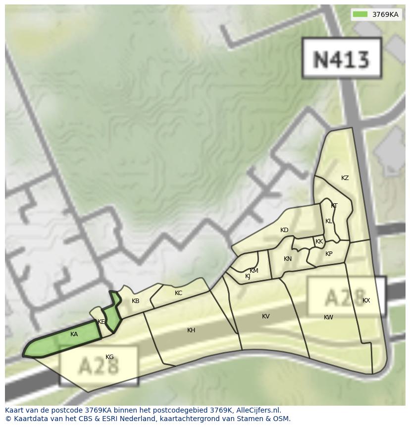 Afbeelding van het postcodegebied 3769 KA op de kaart.