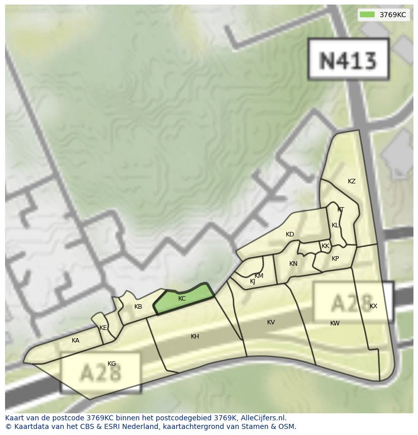 Afbeelding van het postcodegebied 3769 KC op de kaart.