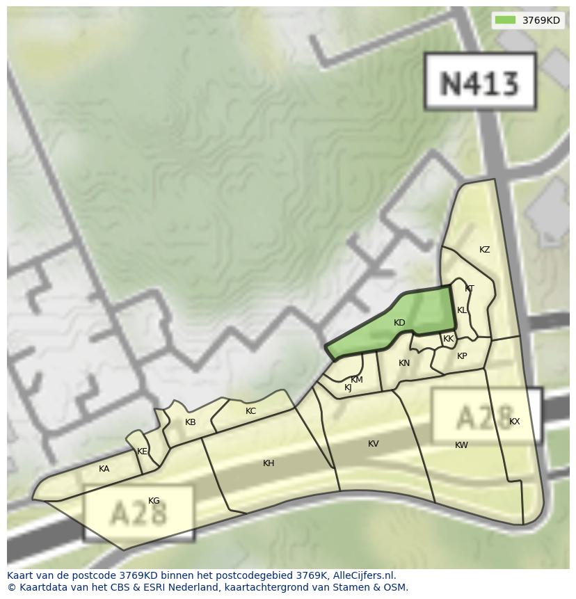Afbeelding van het postcodegebied 3769 KD op de kaart.