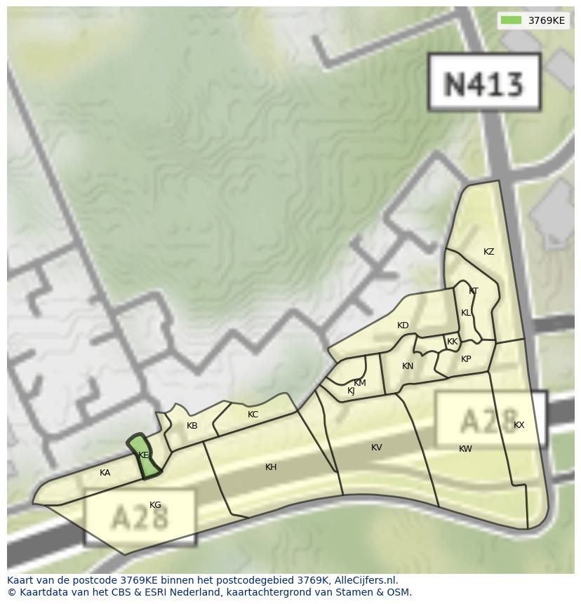 Afbeelding van het postcodegebied 3769 KE op de kaart.