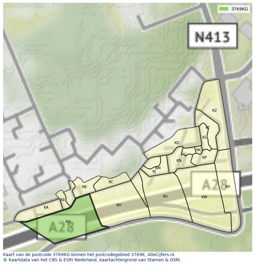 Afbeelding van het postcodegebied 3769 KG op de kaart.