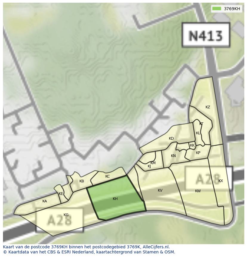 Afbeelding van het postcodegebied 3769 KH op de kaart.