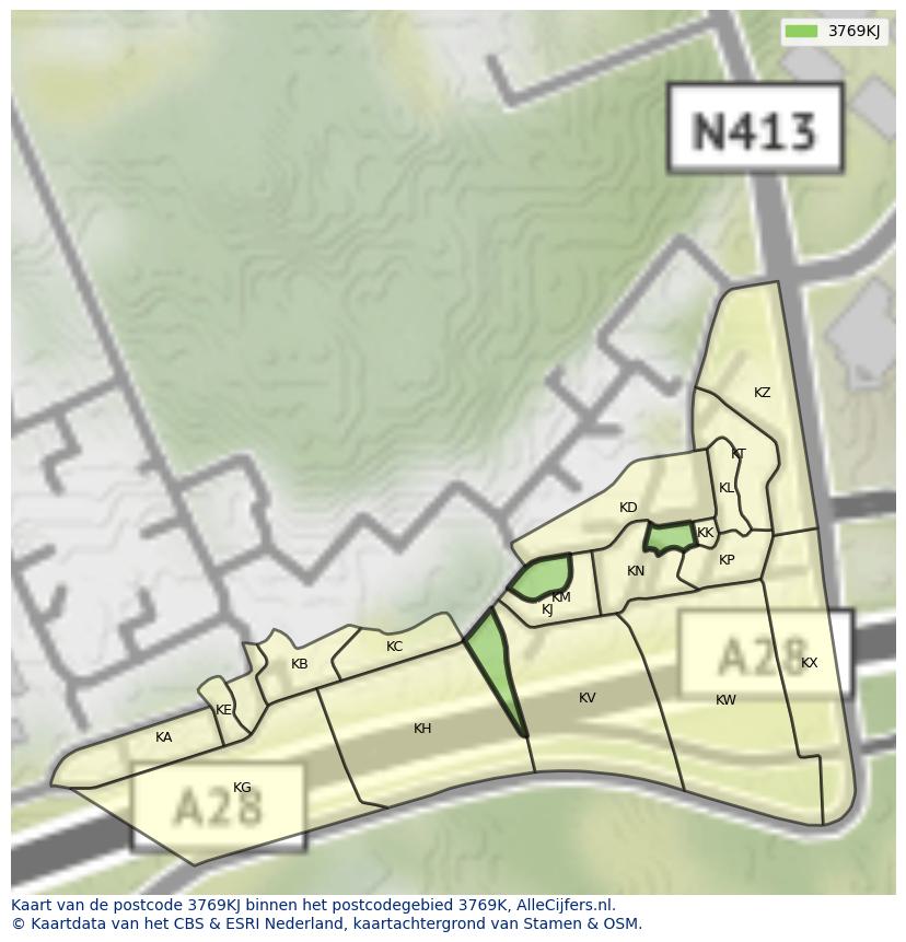 Afbeelding van het postcodegebied 3769 KJ op de kaart.