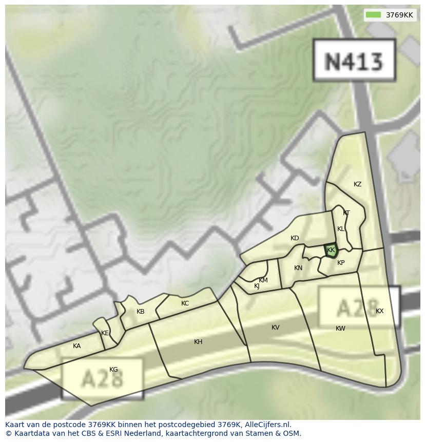Afbeelding van het postcodegebied 3769 KK op de kaart.