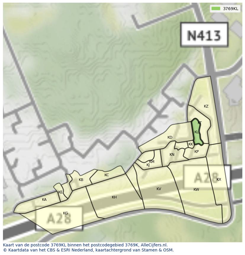 Afbeelding van het postcodegebied 3769 KL op de kaart.